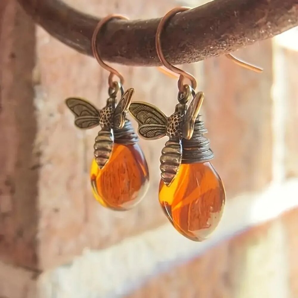 Vibrant Honey Bee Inspired Glass Drop Dangle Earrings